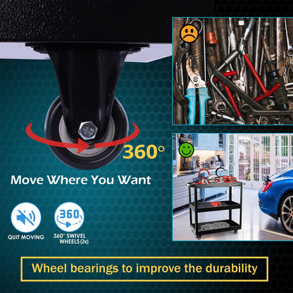 3 Tier Shelf Tool Trolley Cart ool Storage Trolley Bearing Wheel Heavy Duty Garage DIY Storage Trolley for Transport Tools Workshop