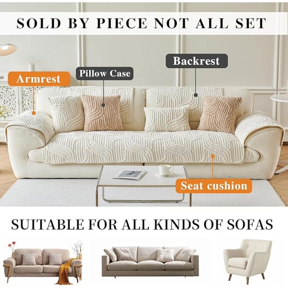 1pc Sofa Cover 1/2/3/4 Seater, Modern Luxury Shu Velveteen Couch Protector with Anti-Slip Design, Durable Pet-Friendly Plush Furniture Protector Slipcover, All Seasons Universal Sofa Cover for Living Room, Bedroom, Office, Machine Washable