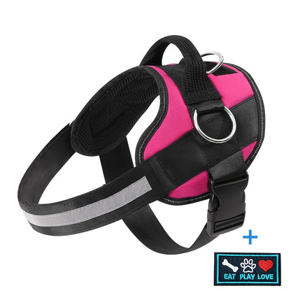 Adjustable Dog Harness for Small & Large Dogs - Reflective Nylon Vest with Striped Design, D-Ring Leash Attachment, and "Eat Play Love" Patch - Hand Wash Only