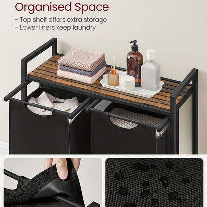 Dirty Laundry Basket, 2 Compartments, Bin, with 2 Removable Oxford Cloth Bags, Metal Frame, 2 X 46 Litres, 73 X 33 X 72cm, Laundry Baskets