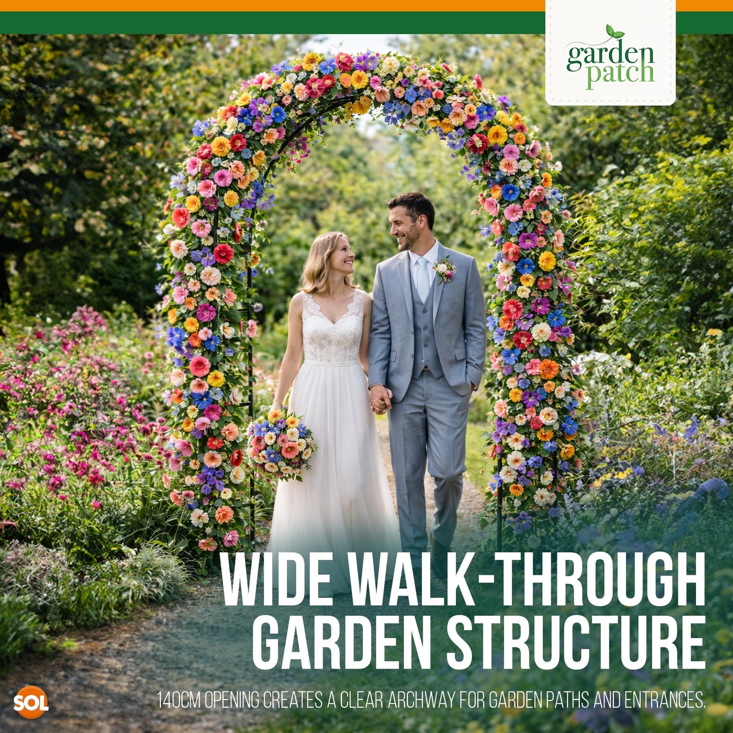 1 Pack Garden Arch for Climbing Plants | Large Metal Garden Trellis Arch 2.4m x 1.4m | Outdoor Garden Pathway Arch for Roses Vines Weddings