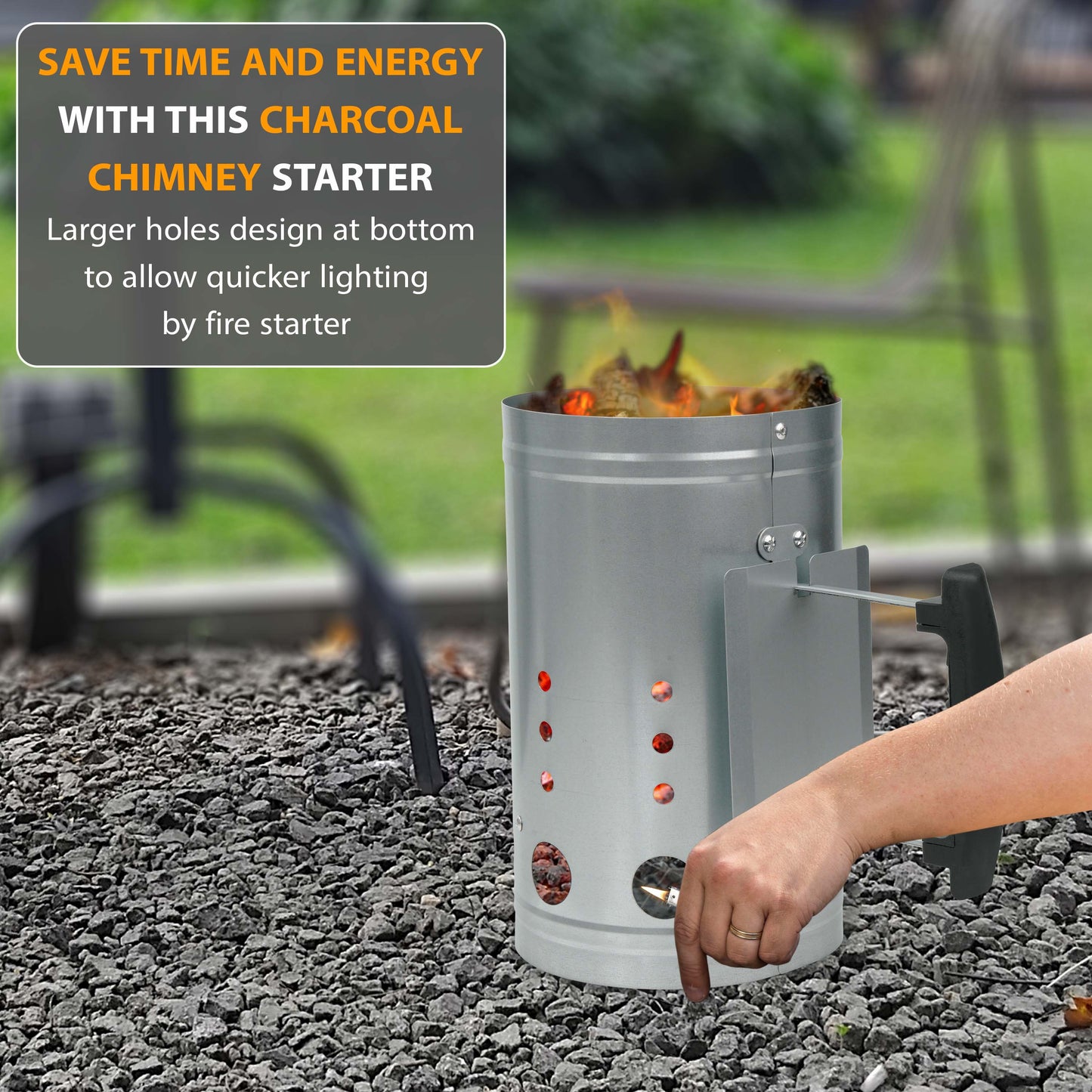 BBQ Chimney Starter – Charcoal Coal Starter & Food Lighter for Heavy Duty BBQ Grill, Coal Burner Kit with Heat-Resistant Handle – Quick Fire Starters for Barbecue, Camping & Outdoor Cooking