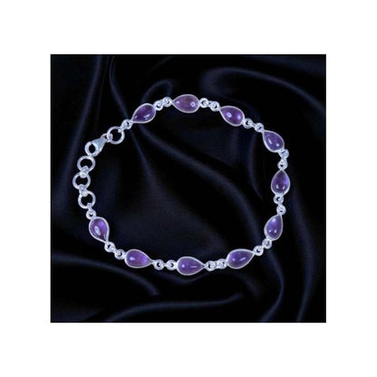 925 Sterling Silver Natural Gemstone Adjustable Bracelet ~ Teardrop Link Bracelet ~ Simple Elegant Jewelry
