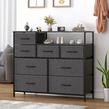 8 Drawer Chest of Drawers with Fabric Fronts & Wooden Top – Large Storage Dresser Organiser Unit for Bedroom & Living Room