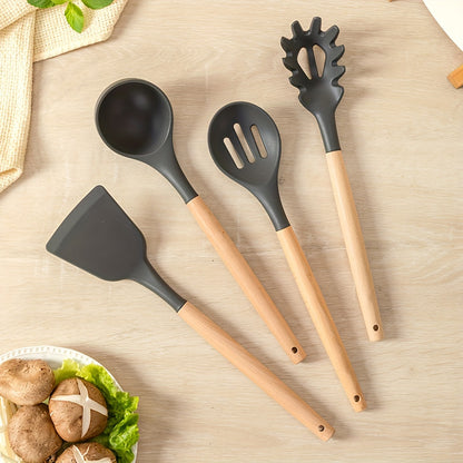 23 pcs Silicone Utensil Set, Kitchen Utensil Set, Safety Cooking Utensils Set, Non-Stick Cooking Utensils Set with Wooden Handle, Washable Modern Cookware, Kitchen Stuff, Kitchen Gadgets, Kitchen Essentials, Cookware Kitchen Set, Ideal for Christmas