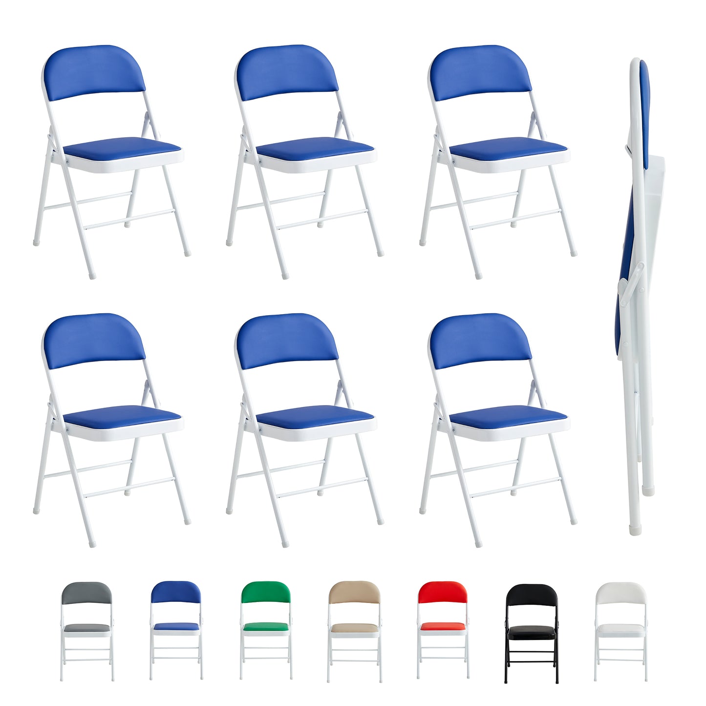 Set of 6 Folding Chairs, Faux Leather Foldable Chairs with Metal Frame and Padded Seat, Easy to Fold and Store for Home, Office, Dining and Reception