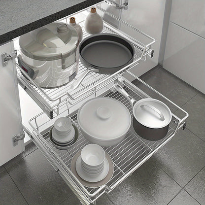 2pcs Telescopic Drawer Kitchen Cabinet, Cupboard Pull-Out Shelf Kitchen Drawers Kitchen Shelf Organizer Basket for Bedroom Drawer Full Extension, Load Capacity Up to 20Kg