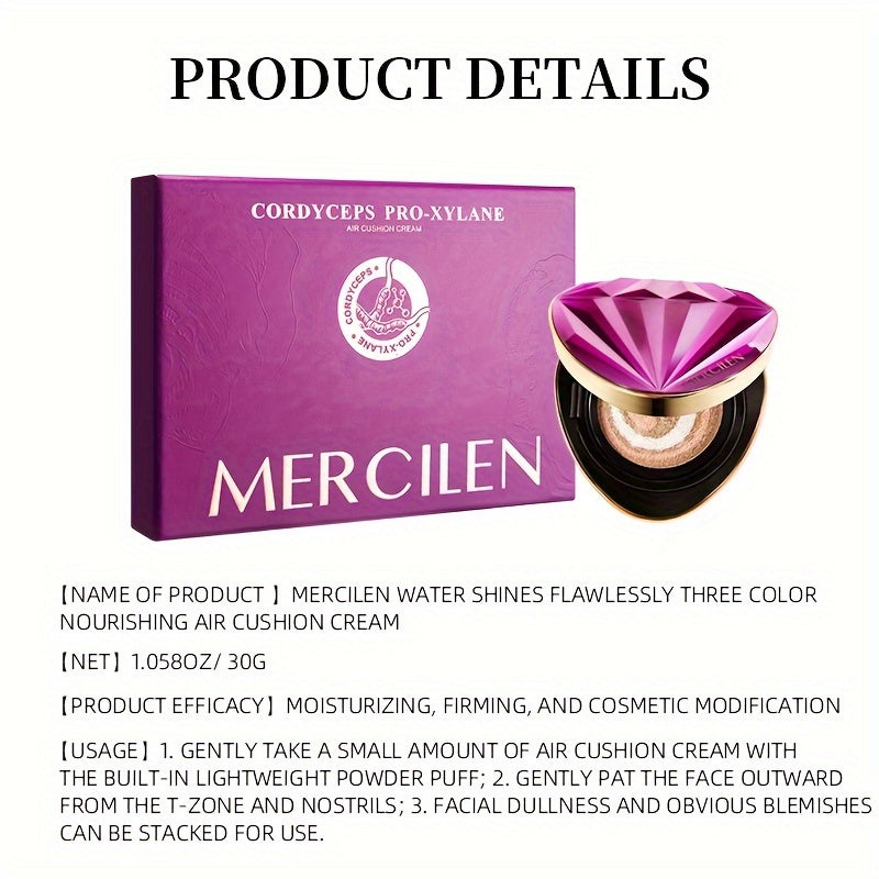 MERCILEN Aqua Flawless Air Cushion BB Cream Foundation 15g x2 – Tri-Colour Nourishing with Plant Squalane for All Skin Tones
