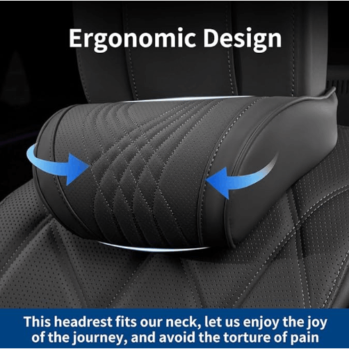 Nappa headrest Car Neck Pillow, Breathable Seat Headrest Lumbar Support Cushion, Embroidery Design Universal Auto Interior Accessories