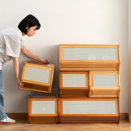 Modern Bamboo Storage Cabinet Suitable for Home & Office - Stackable Desktop & Shelf with Assembly, Bamboo Storage Unit, Space-Saving Modern Furniture (No Wood Components)