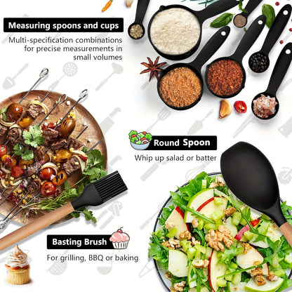 23 pcs Silicone Utensil Set, Kitchen Utensil Set, Safety Cooking Utensils Set, Non-Stick Cooking Utensils Set with Wooden Handle, Washable Modern Cookware, Kitchen Stuff, Kitchen Gadgets, Kitchen Essentials, Cookware Kitchen Set, Ideal for Christmas