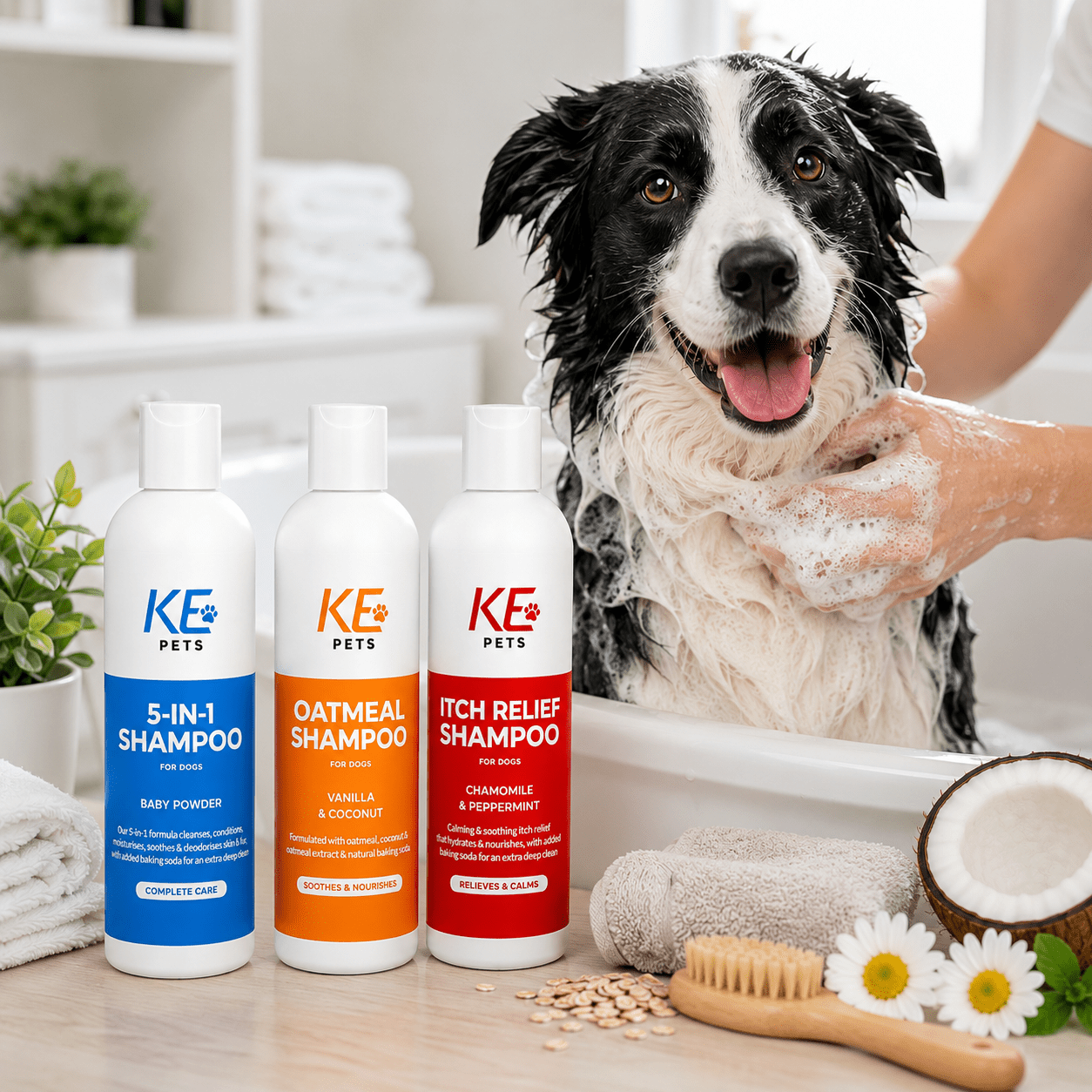 Pet Shampoo Set for Dogs and Cats 7-in-1 Formula for Deep Cleaning Moisturizing Soothing Deodorizing and Nourishing Grooming Three Pack
