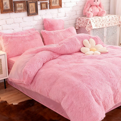 Water Mink Plush Super Soft and Thicken Autumn and Winter Bedding Set, Plush Comfortable Warm Duvet Cover Pillowcases Three-piece Set, Available in Various Colors, Down Duvet Cover, Zipper Closure Design, Single/Double/King/Super King