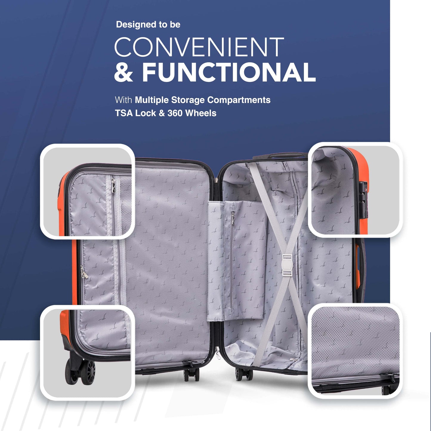 LUGG 55x35x23cm Skywander Lightweight Travel Cabin Bag Carry On Approved Suitcase ABS Shell Protection Water Resistant & Safe Locking System Easyjet Overhead Compliant (20inch)