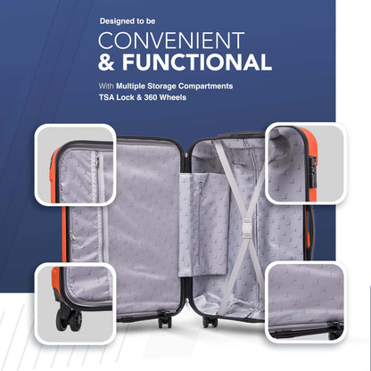 LUGG 55x35x23cm Skywander Lightweight Travel Cabin Bag Carry On Approved Suitcase ABS Shell Protection Water Resistant & Safe Locking System Easyjet Overhead Compliant (20inch)