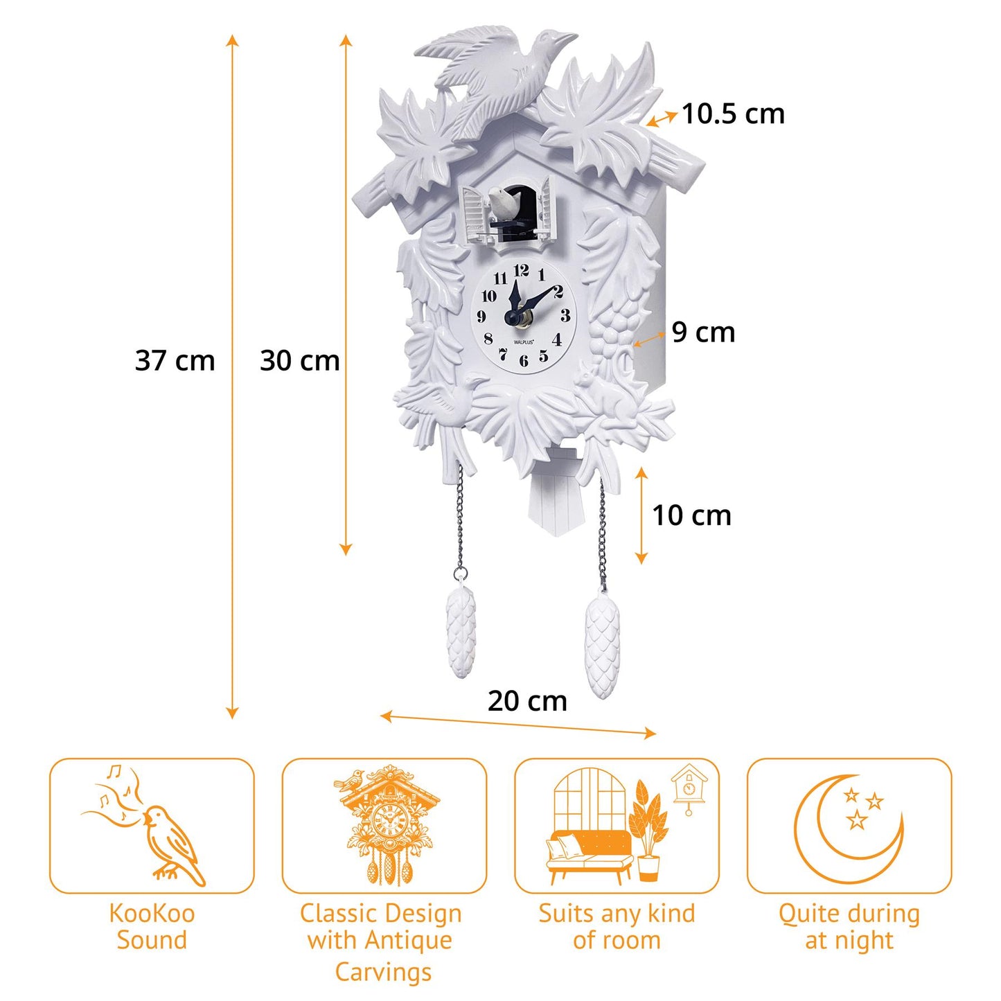 Cuckoo Clock Wall Battery Operated Pendulum – Vintage Chiming Bird Flapping Volume Adjustable – Black Forest Style Wall Clock for Living Room Office Home Décor