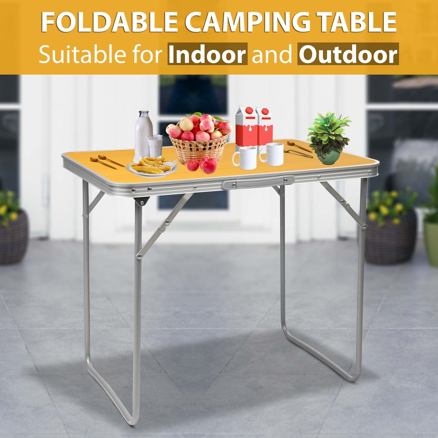 2.3ft Aluminum Folding Picnic Table | Lightweight & Portable Camping Table | Adjustable Height Outdoor Trestle Table for BBQ, Garden, Travel, & Events – Sturdy & Compact