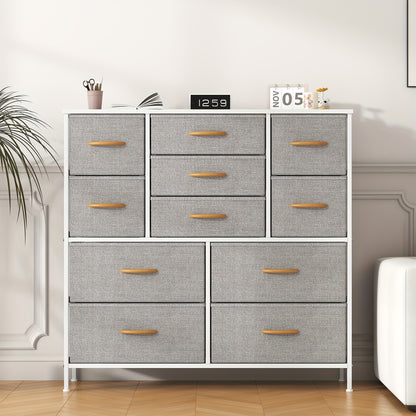 Large 11-Drawer Dresser with Sturdy Metal Frame & MDF Wood Top - Tall Fabric Storage Cabinet with Anti-Tip Design, Adjustable Legs, 68.58cm+ Height, 3.2 Cu Ft Capacity, Black Classic Modern Dresser for Bedroom, Living Room, Office - Easy Assembly, Space-S