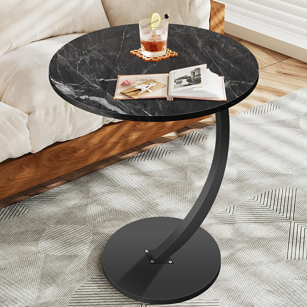 Table And Drawer Storage 1pc Blackstone Round Single-Level Sofa Side Table New Round Sofa Table Durable Density Board Bedroom Multi-Functional Side Table Metal Frame Space Saving Perfect for Living Room Sofa And Bedroom