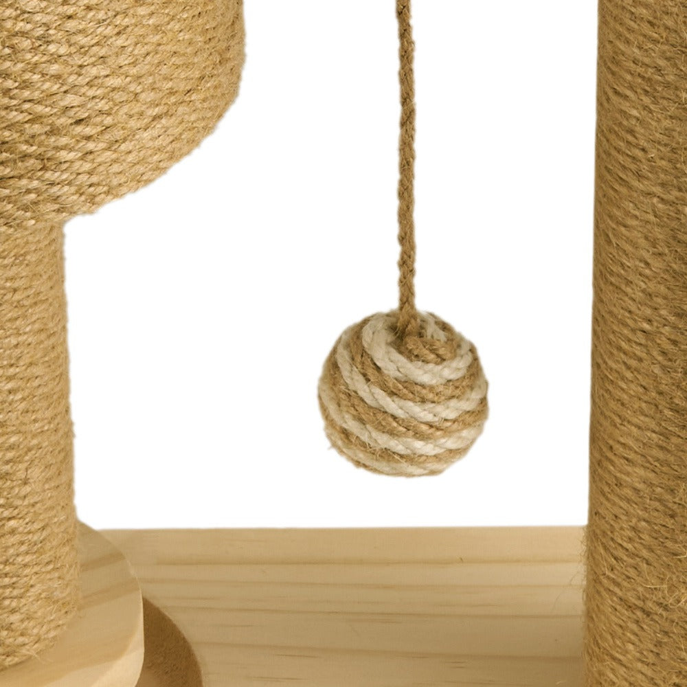 4-in-1 Cat Scratching Post with Sisal Rope, Ball Track & Spring Toy – Interactive Solid Wood Cat Activity Centre, 2 Sizes