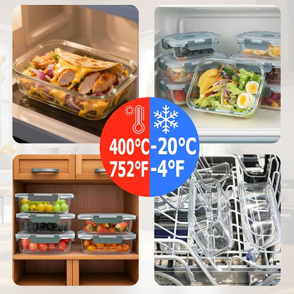 8pcs Glass Storage Container Set with Lids, Stackable, Leak-Proof Snap-Lock Seal, a Great Helper for Kitchen Storage, Suitable for Ovens, Microwaves, Refrigerators, And Dishwashers