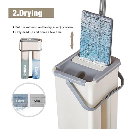 360° Flat Squeeze Microfiber Mop and Bucket Set Floor Mop and Bucket System Set Mop Home Floor Tiles Cleaning Wet Dry Cleaning Buckets for Floor Cleaning