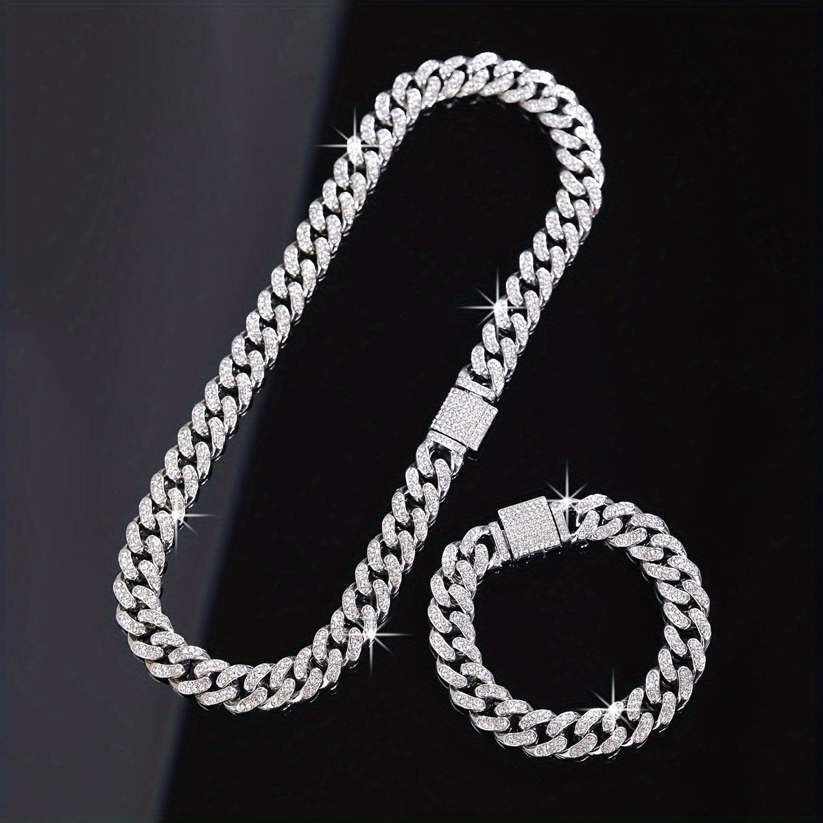 2pcs/Set Stylish Look Punk Style Necklace Bracelet Set,Trendy Hip Hop Style Jewelry Set Suitable for Men And Women