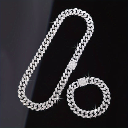 2pcs/Set Stylish Look Punk Style Necklace Bracelet Set,Trendy Hip Hop Style Jewelry Set Suitable for Men And Women