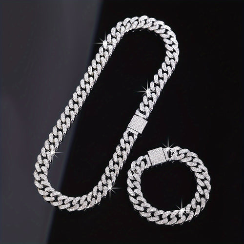 2pcs/Set Stylish Look Punk Style Necklace Bracelet Set,Trendy Hip Hop Style Jewelry Set Suitable for Men And Women