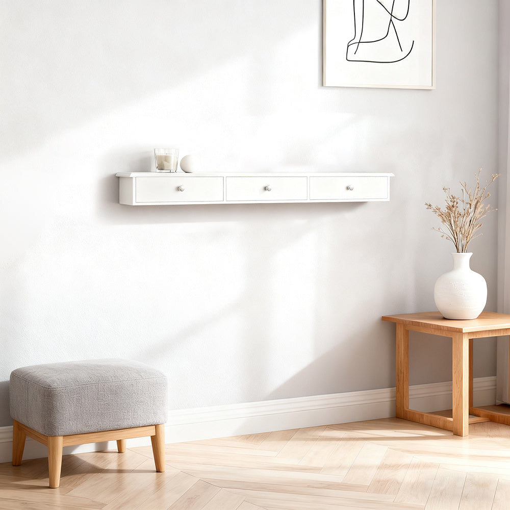 1pc Wall Shelf with 3 Drawers - Modern Suspension Shelf for Entrance, Living Room, Kitchen And Bedroom - White 94X15X10Cm - GSH54-M-X