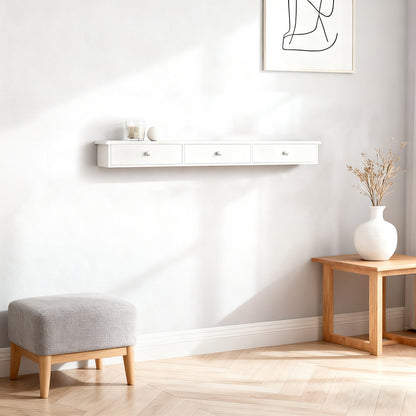 1pc Wall Shelf with 3 Drawers - Modern Suspension Shelf for Entrance, Living Room, Kitchen And Bedroom - White 94X15X10Cm - GSH54-M-X