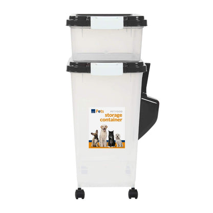Airtight Pet Food Storage Container Set 2pcs 13L & 37.5L – Stackable BPA-Free Bins with Scoop & Wheels for Dry Dog Cat & Small Animal Food, Odour-Proof Freshness Keeper