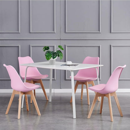 mcc direct Set of 4 Dining Chairs Wooden Legs Soft Cushion Pad Stylish DELUXE Retro Lounge Dining Office EVA