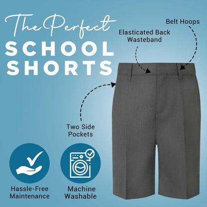 Boys School Adjust Waist Uniform Short Pants Grey 2 to 14 Years Pocket