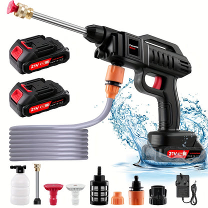 60 Bar/870 Psi High-Pressure Washer, Portable Pressure Washer, Electric Car Wash Machine, 1500W High-Power Motor, Includes 3 Multi-Function Nozzles, 2 Batteries, 5M Hose, 1 Charger, Ideal for Car Washing And Yard Cleaning