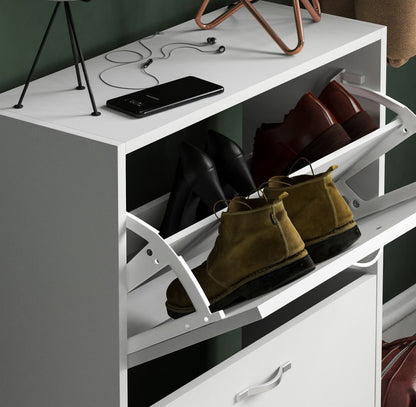 Shoe Cabinet with 2-Drawers, Shoe Cabinet with 2 Spacious Drawers Storage Shoe Rack Organizer Stainless Steel Handles, Entryway Hallway Furniture