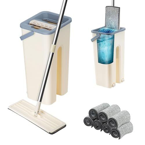 360° Flat Squeeze Microfiber Mop and Bucket Set Floor Mop and Bucket System Set Mop Home Floor Tiles Cleaning Wet Dry Cleaning Buckets for Floor Cleaning