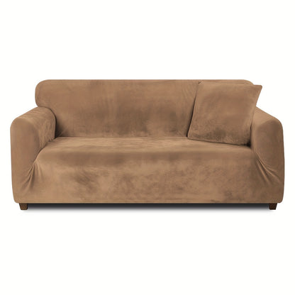 Sofa Cover Velvet Plush Thick High Stretch Elastic Fabric L Shape Sofa Slipcover Couch Cover 1 2 3 4 Seater Polyester Spandex Furniture Protector Cover Include Pillowcase for Living Room