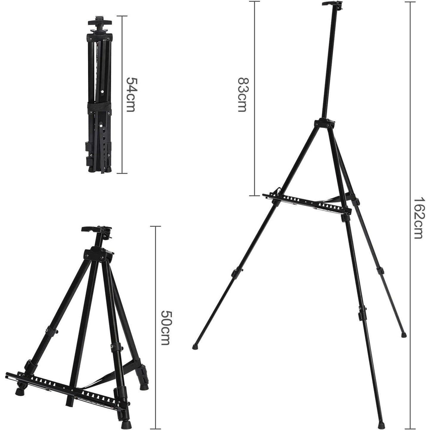 Aluminium Easel 52-160 cm Adjustable Field Easel Black Display Studio Easel Tripod Stand + Bag for Canvas Poster Wedding Sketching Painting, Foldable Lightweight Aluminum Alloy Easel Stand For Artwork, Posters, Chalkboards, And Shops