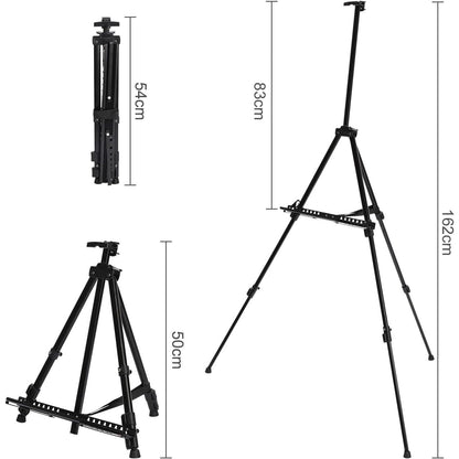 Aluminium Easel 52-160 cm Adjustable Field Easel Black Display Studio Easel Tripod Stand + Bag for Canvas Poster Wedding Sketching Painting, Foldable Lightweight Aluminum Alloy Easel Stand For Artwork, Posters, Chalkboards, And Shops