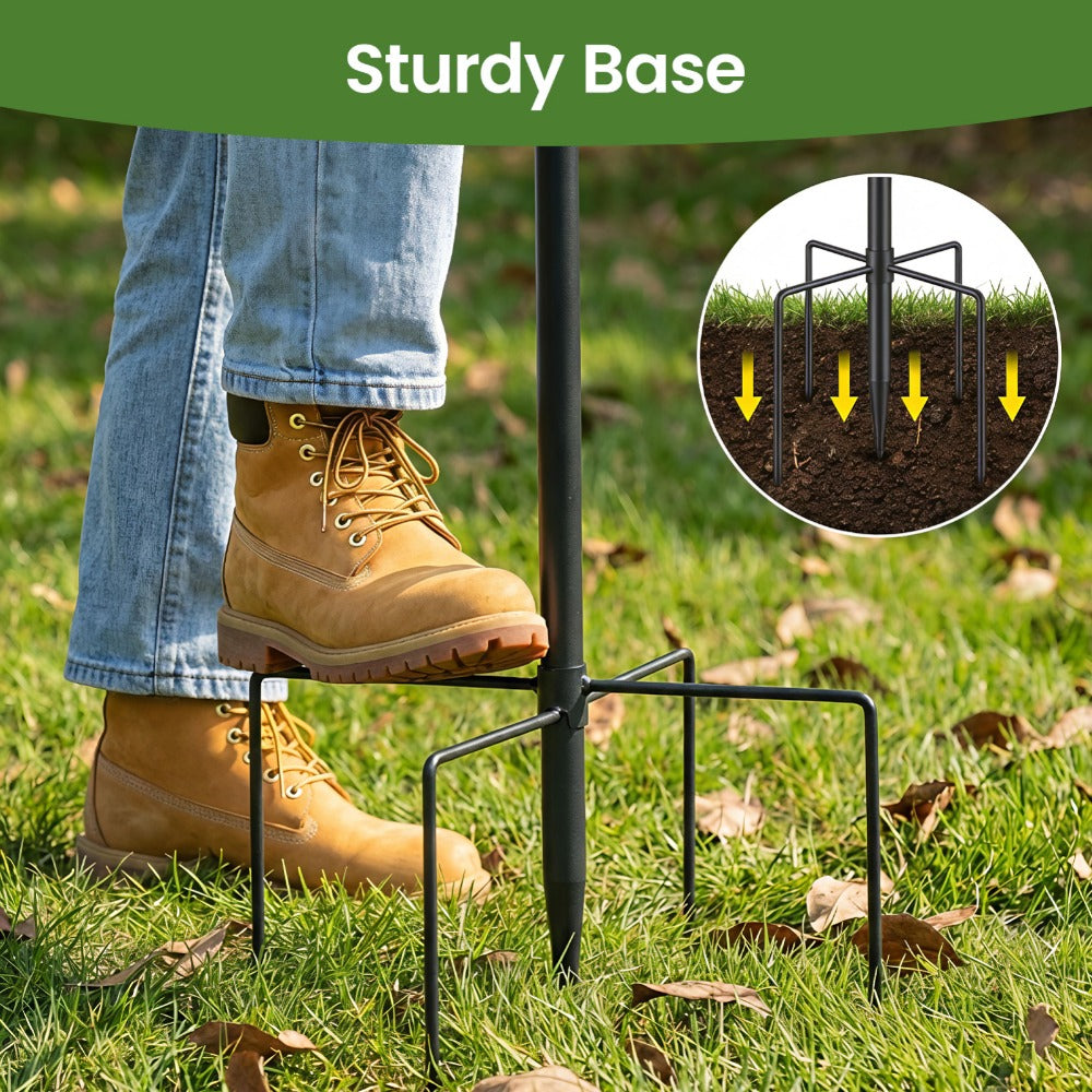Bird Feeders Hanging Station Heavy Duty Free Standing Bird Feeding Pole with 5-Prong Ground Base 6 Hooks 2 Dishes Included for Outdoor Garden Wild Bird Feeder Stand & Shepherds Hooks
