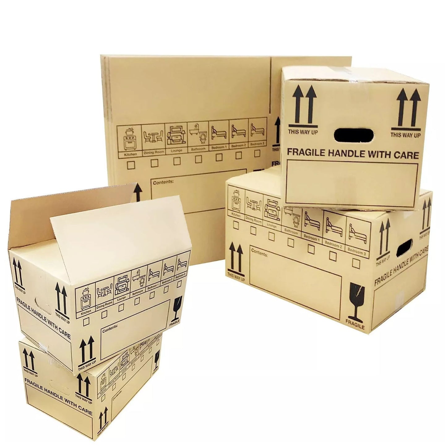 Large 18 x 12 x 10" Printed House Removal Strong Cardboard Boxes With Carry Handles