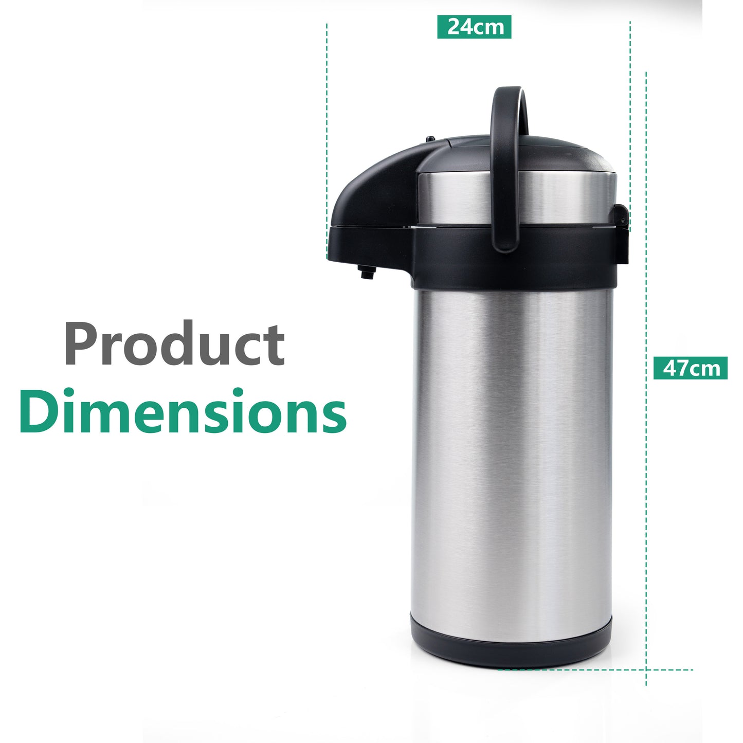 Stainless Steel Insulated Vacuum Airpot Flask with Pump Action, Thermal Carafe for Hot or Cold Drinks