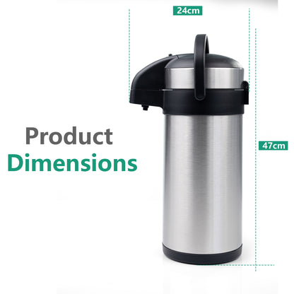 Stainless Steel Insulated Vacuum Airpot Flask with Pump Action, Thermal Carafe for Hot or Cold Drinks