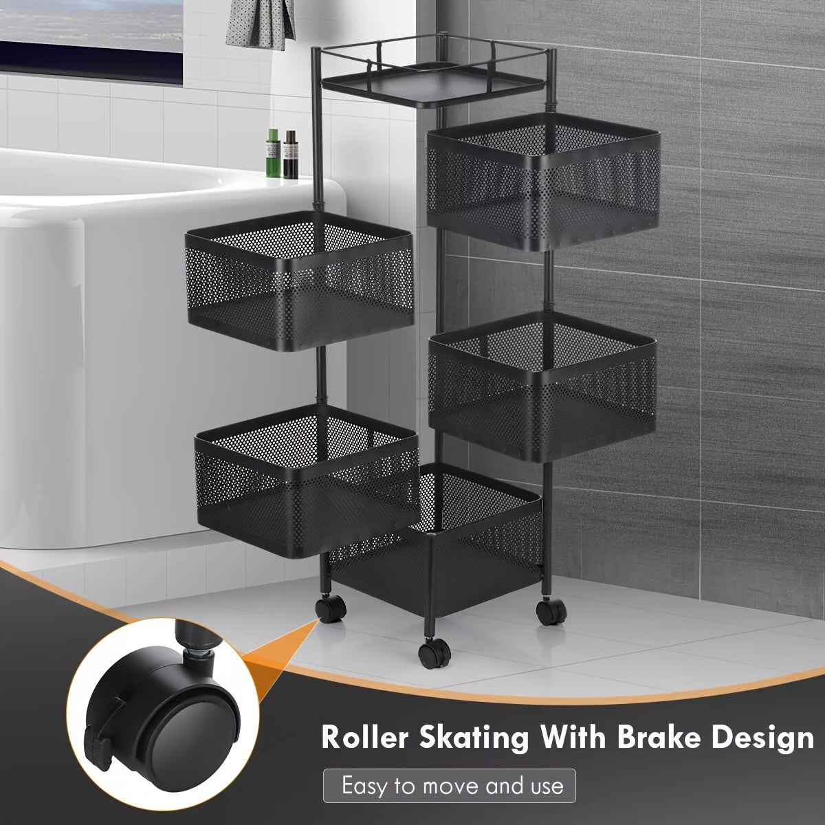 6 Tier Kitchen Rotating Storage Trolley Cart Utility Vegetable Mobile Shelf Kcsi