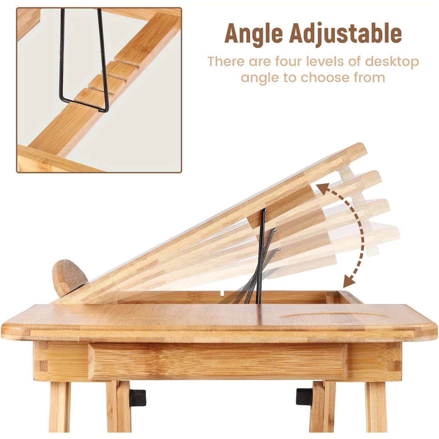 Bamboo Laptop Bed Table Laptop Tray Adjustable Laptop Table Laptop Desk Tray Table Portable Laptop Stand Foldable Bed Table Breakfast Tray with Drawer for Bed Sofa
