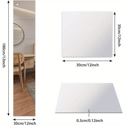 6Pcs / 12Pcs Thick Square Glass Mirror Wall Stickers Background Wall Decoration, Suitable for Bedroom, Living Room, Office, Kitchen, Bathroom, Entrance, Dance Studio, Gym, Shatterproof Removable Self-Adhesive Wall Sticker Acrylic Mirror, Wall-Mounted Make