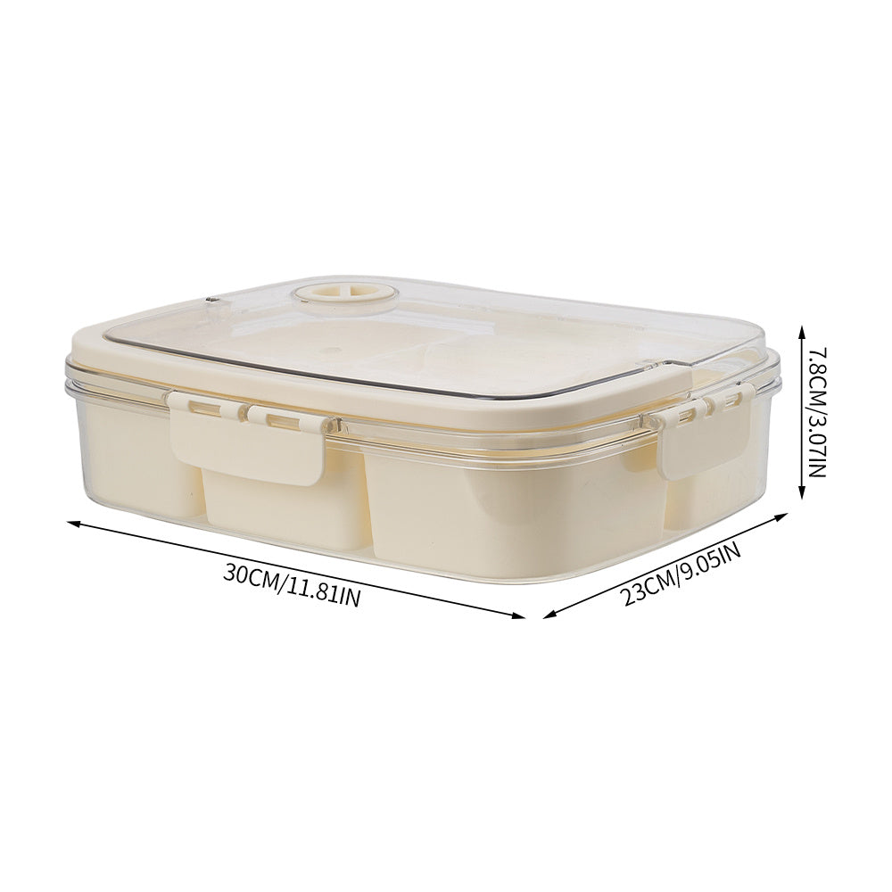 Snack Box with 6 Compartments, Snack Plate with Lid, Portable Storage Box, Bento Box with Handle, Storage Container for Candy, Veggie, Biscuit, Nuts, Fruit, Cream White