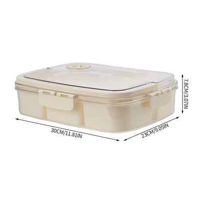 Snack Box with 6 Compartments, Snack Plate with Lid, Portable Storage Box, Bento Box with Handle, Storage Container for Candy, Veggie, Biscuit, Nuts, Fruit, Cream White