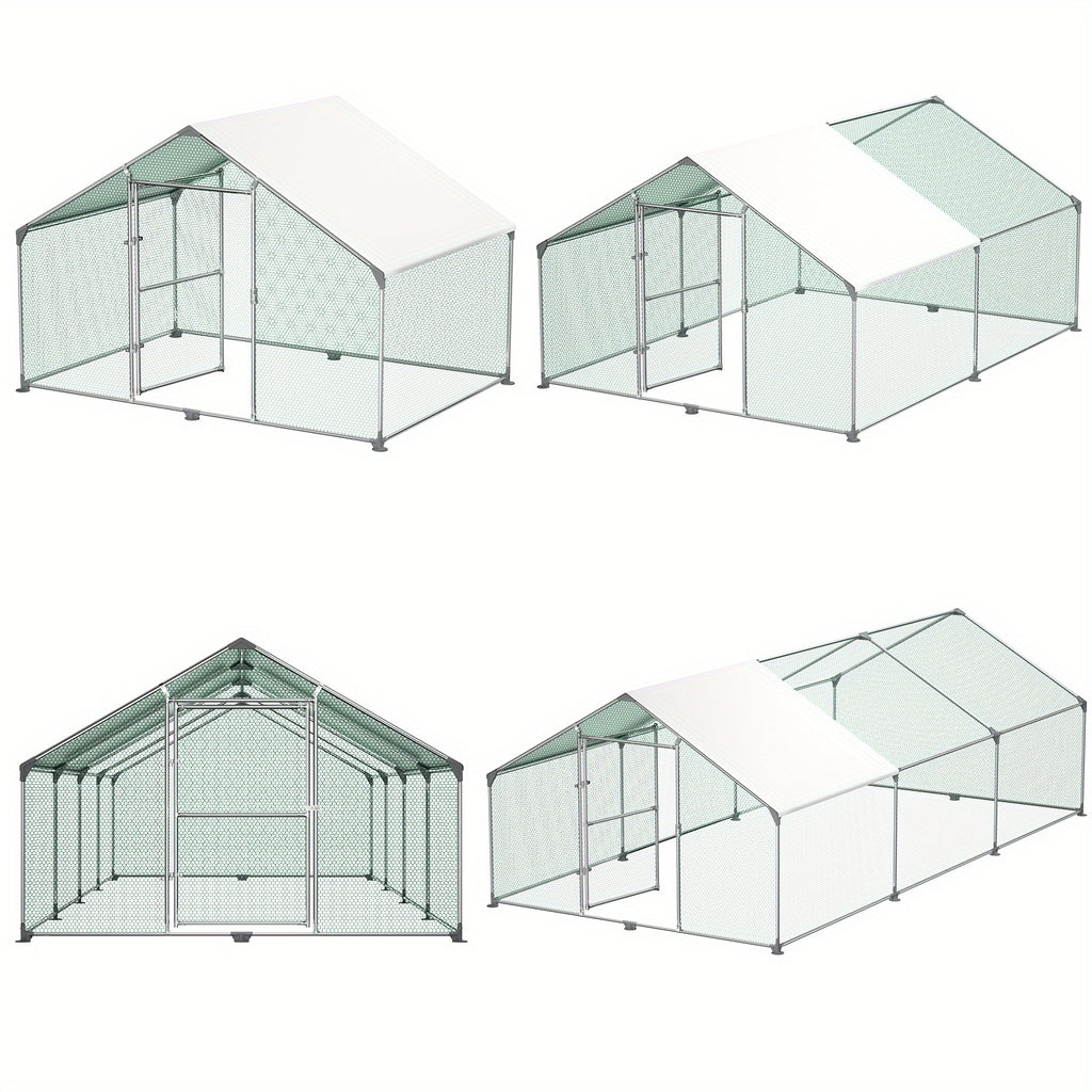 Walk-In Chicken Run 3x2m to 3x8m Galvanised Steel Poultry Cage Outdoor Enclosure for Chickens Rabbits Ducks
